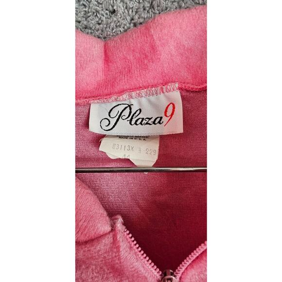 VTG Plaza 9 Pink Velour Robe Long Nightgown 1/2‎ Zip Ribbon Accent Sz 3X 44 - Picture 4 of 4